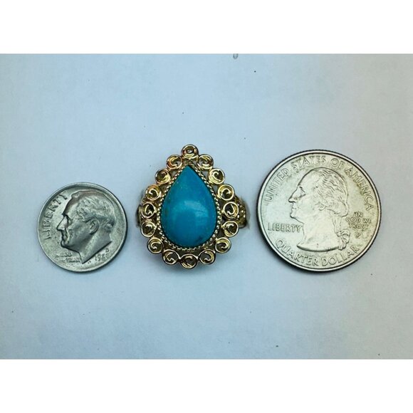 Estate Ross Simon’s Sleeping Beauty Turquoise Ring 14k Gold Over 925 Size 8.75 - Picture 8 of 9